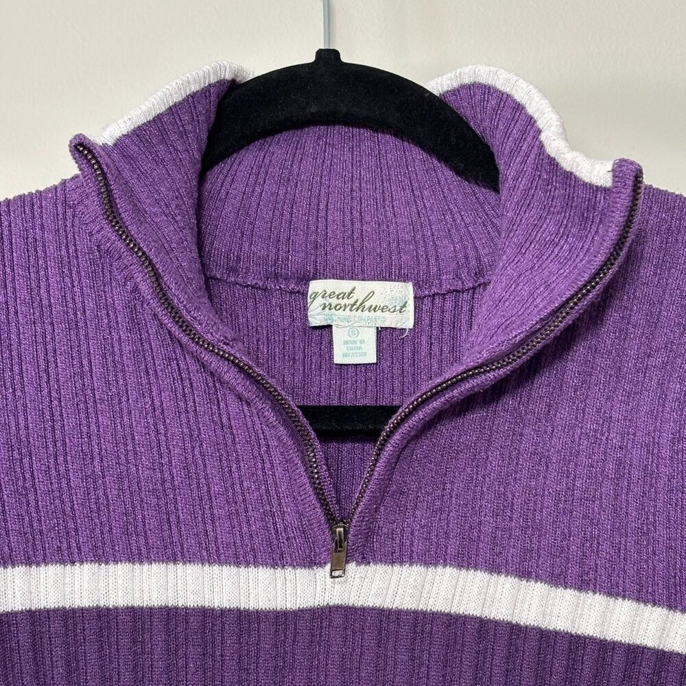 Great Northwest Half-Zip Ribbed Sweater Purple Color Block w/White Strip - Picture 6 of 13